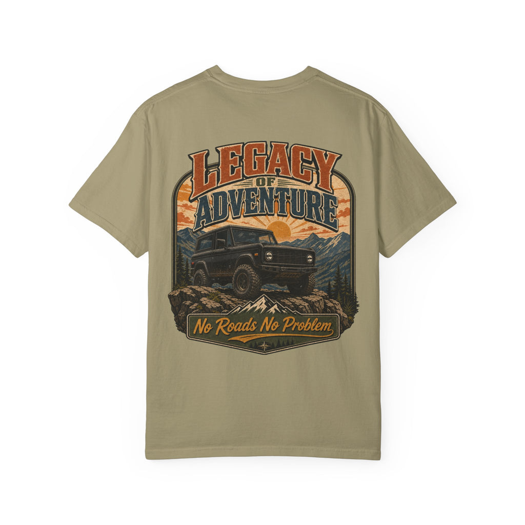 Adventure Bronco T-shirt — "Legacy of Adventure: No Roads No Problem" Graphic Tee