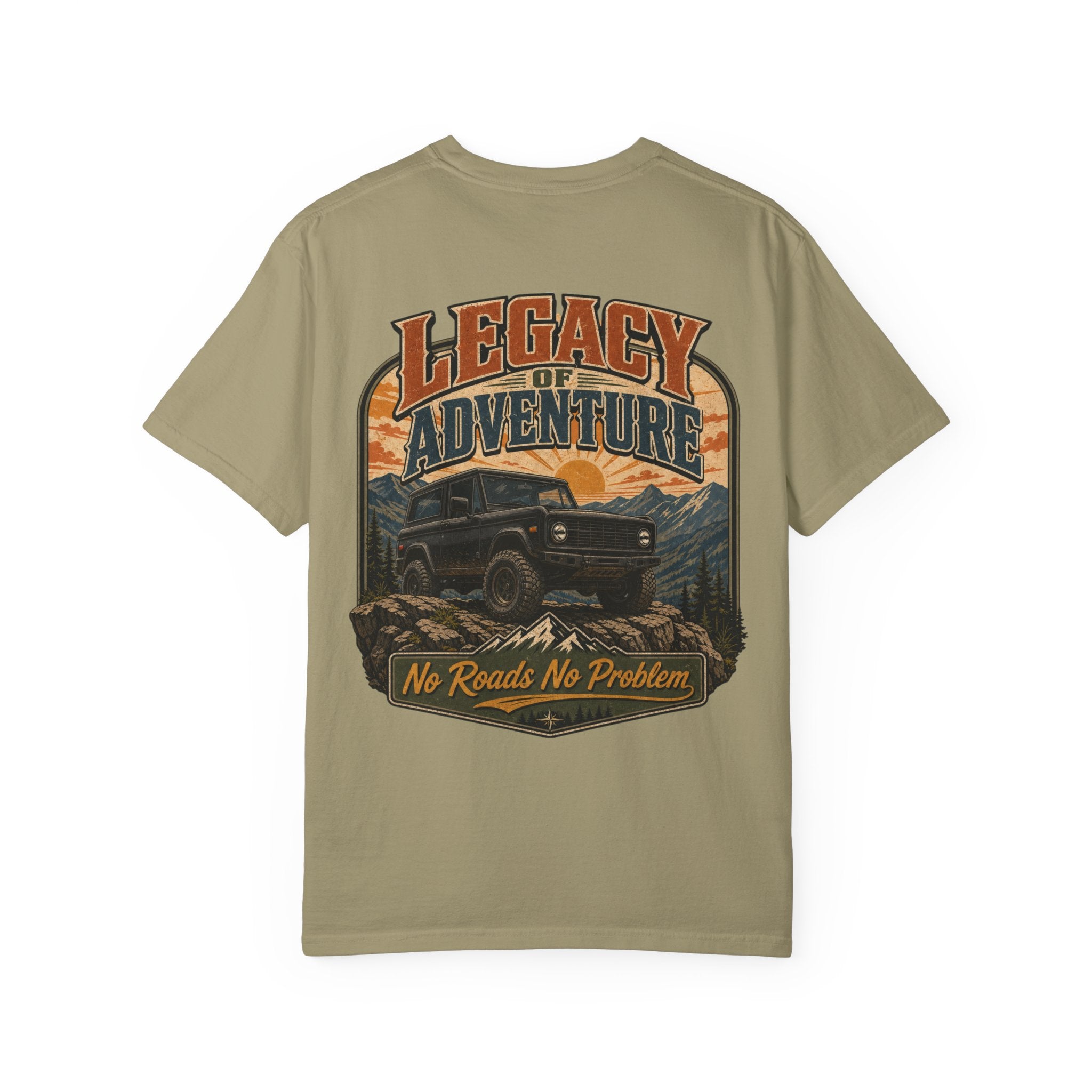 Adventure Bronco T-shirt — "Legacy of Adventure: No Roads No Problem" Graphic Tee