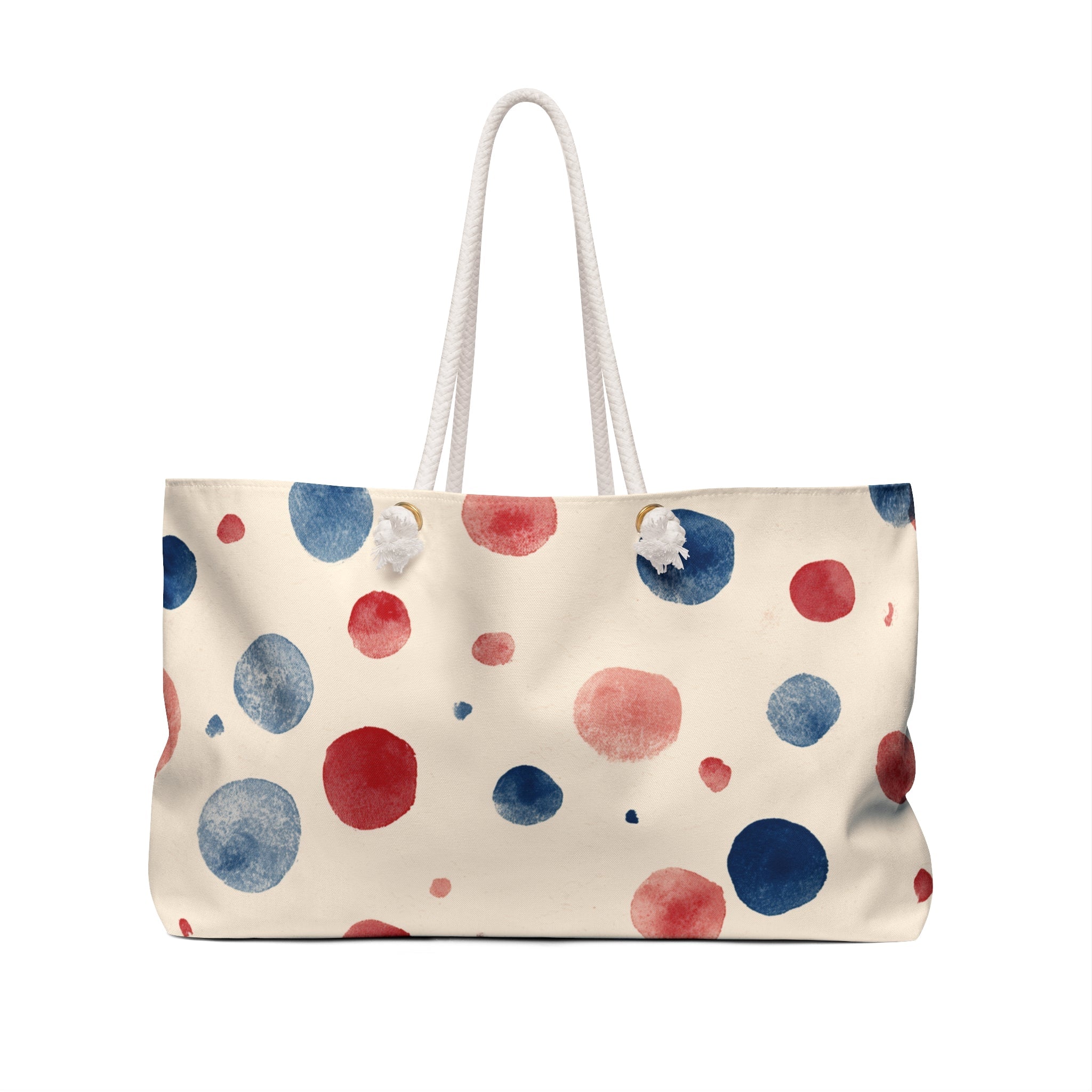 Watercolor Dot Weekender Bag â€” Red & Blue Polka Dot Travel Tote