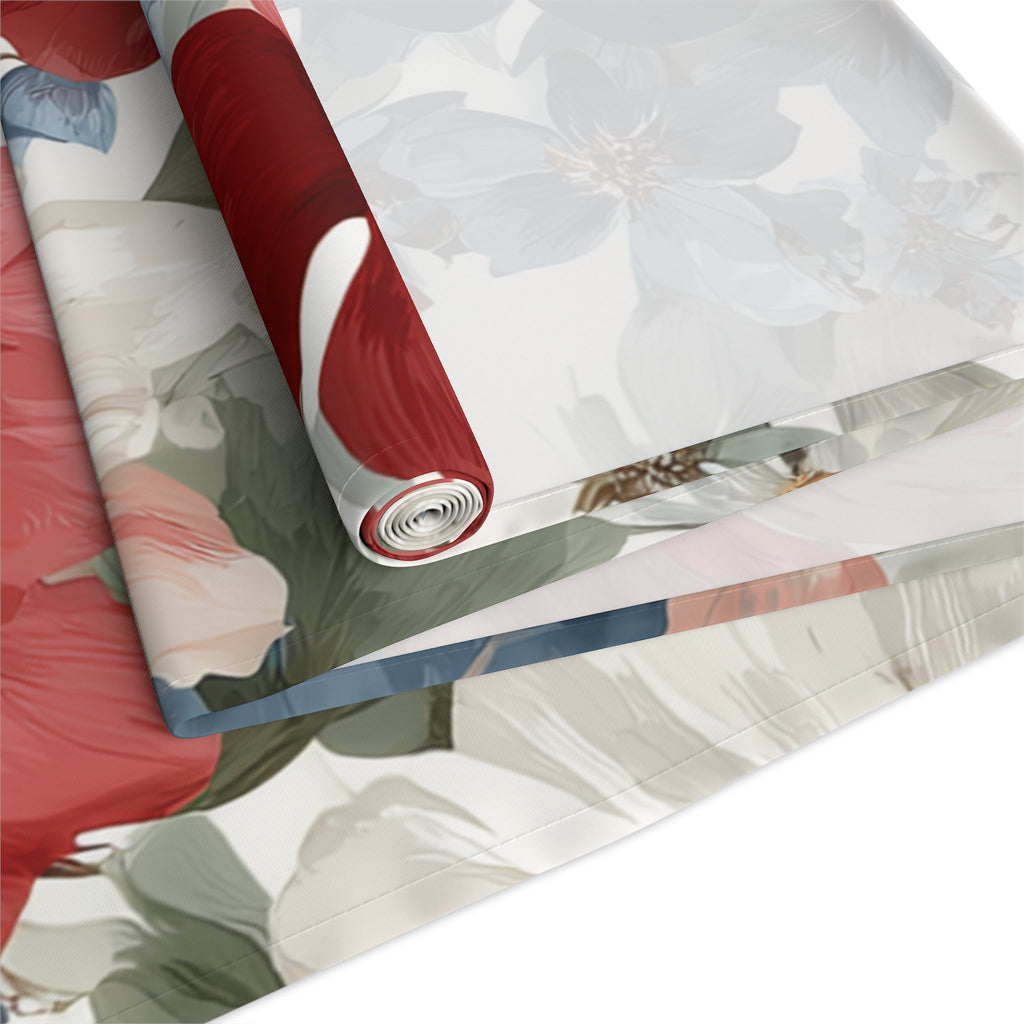 Floral Cotton-Poly Table Runner â€” Blue & Rust Watercolor Garden
