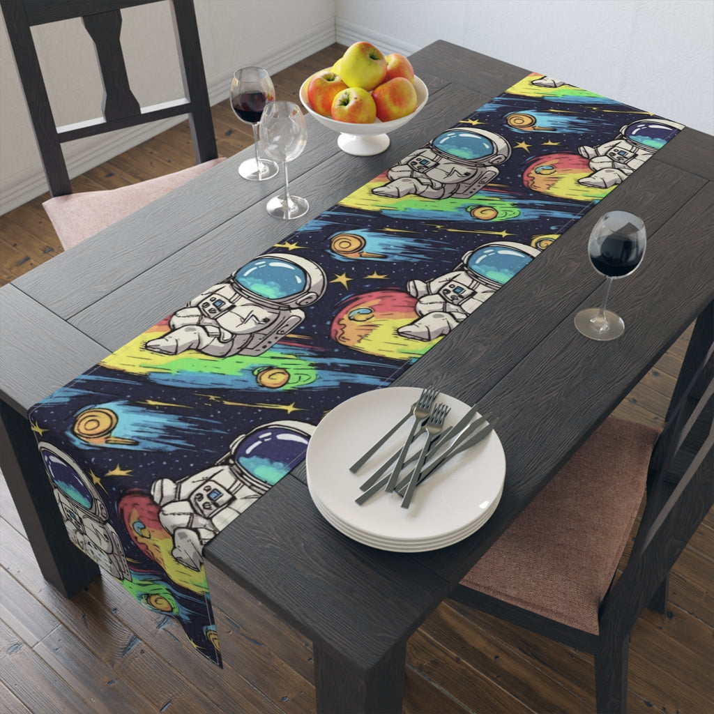Astronaut Space Pattern Table Runner â€” Colorful Cosmic Dinner Table Decor