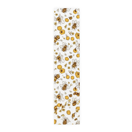 Bee & Honey Floral Table Runner â€” Yellow Bee Pattern Cotton-Poly Home Decor