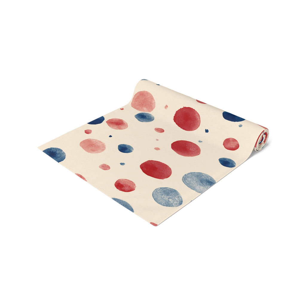 Watercolor Dot Table Runner â€” Neutral Blush & Navy Cotton-Poly Table Decor