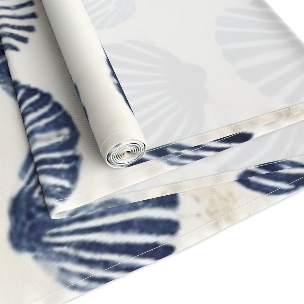 Coastal Navy Shell Table Runner â€“ Blue Seashell Cotton-Poly Dining Decor