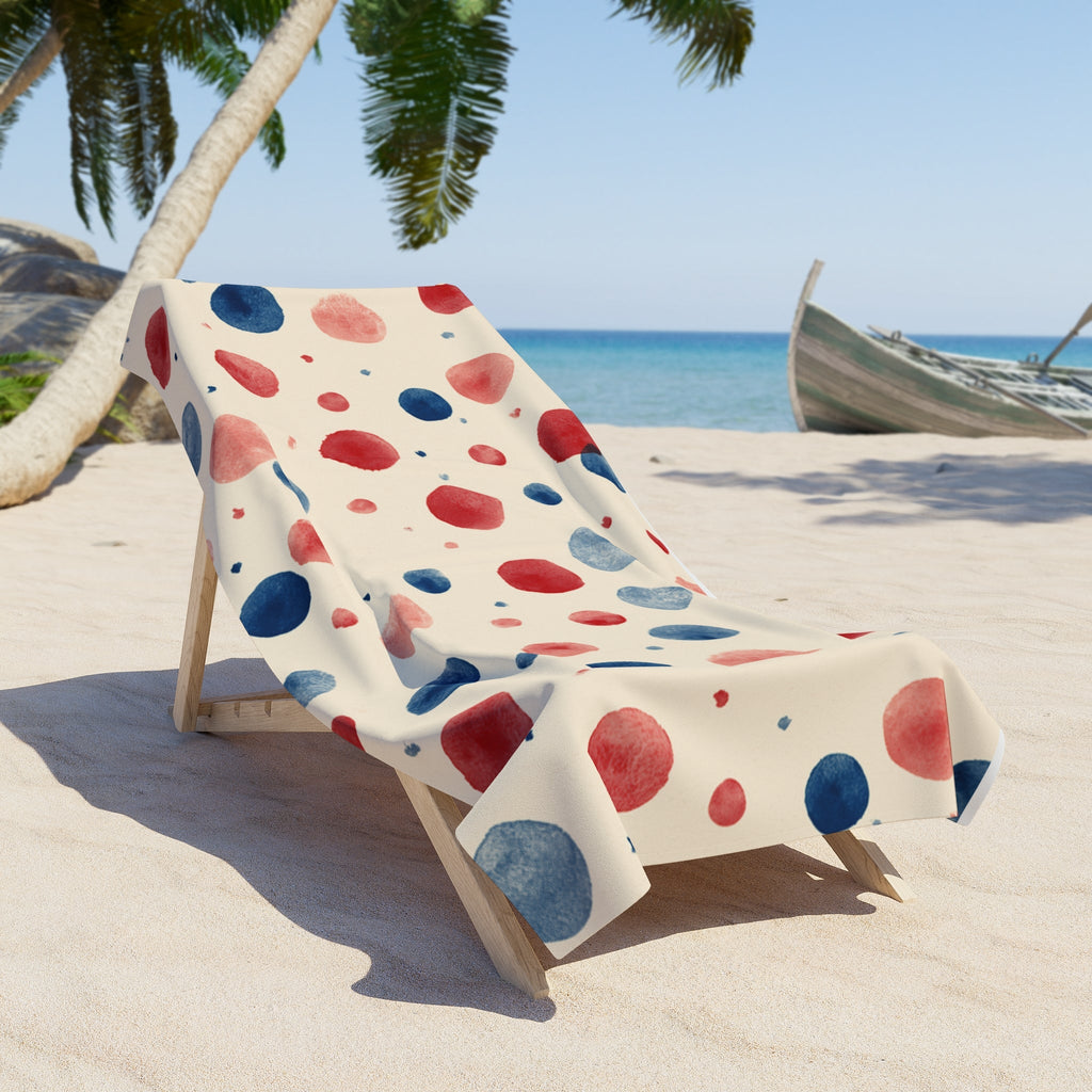 Polka Dot Beach Towel â€“ Red, White, & Blue Watercolor Dots
