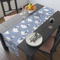 Goose Pattern Table Runner â€” Blue Cotton-Poly Dining Runner with Cute Hearts