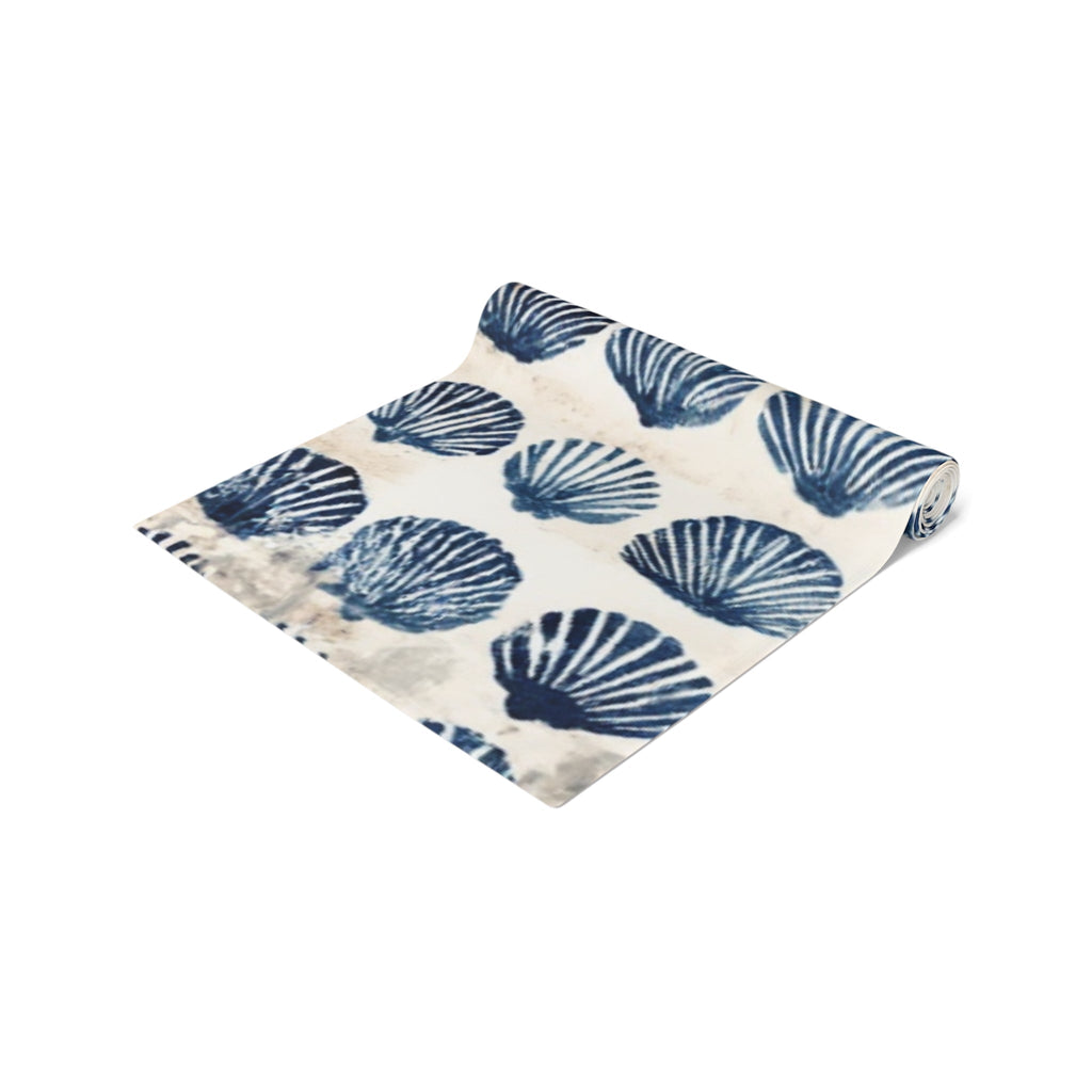 Coastal Navy Shell Table Runner â€“ Blue Seashell Cotton-Poly Dining Decor