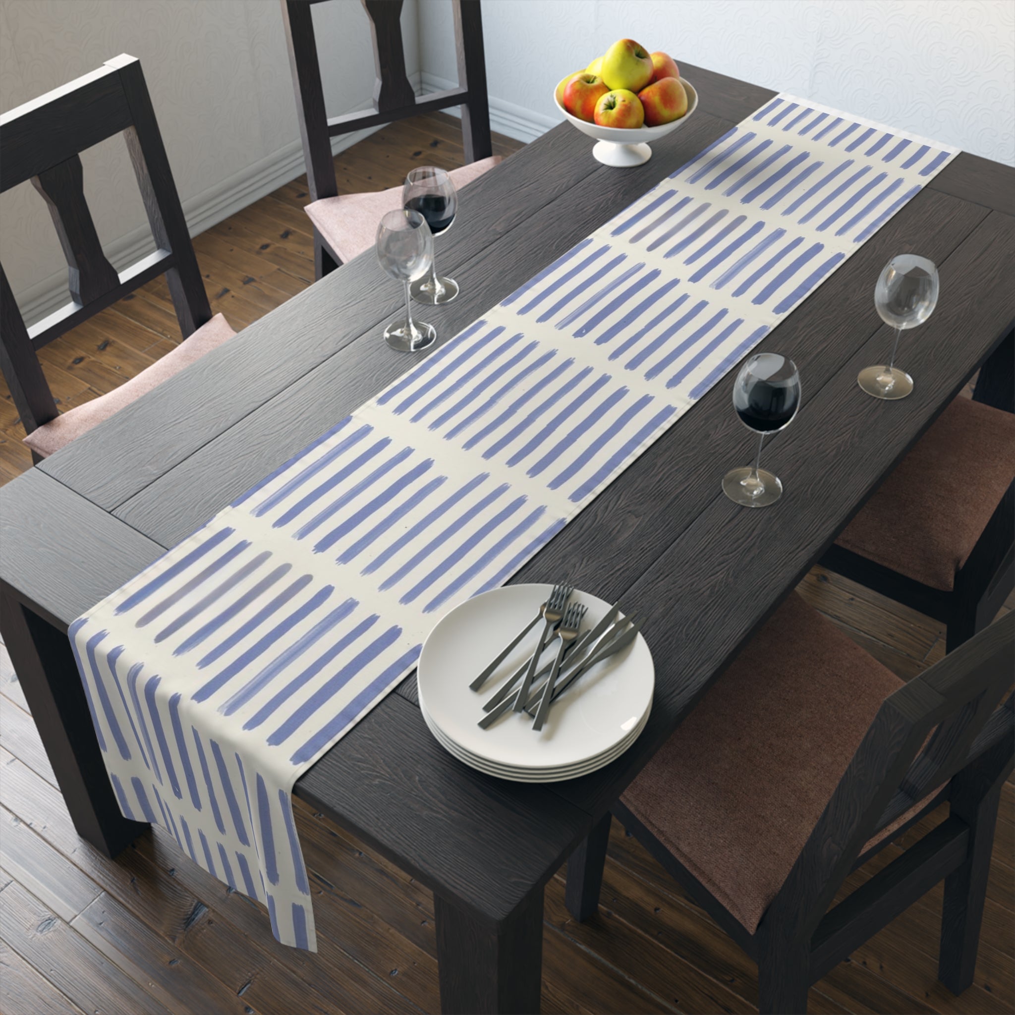 Blue Brushstroke Table Runner â€” Modern Cotton-Poly Dining Accent