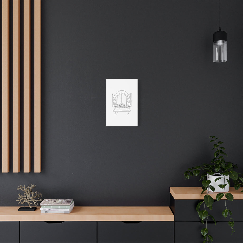Window Shutter Line Art Canvas Print â€” Minimal Botanical Wall Decor