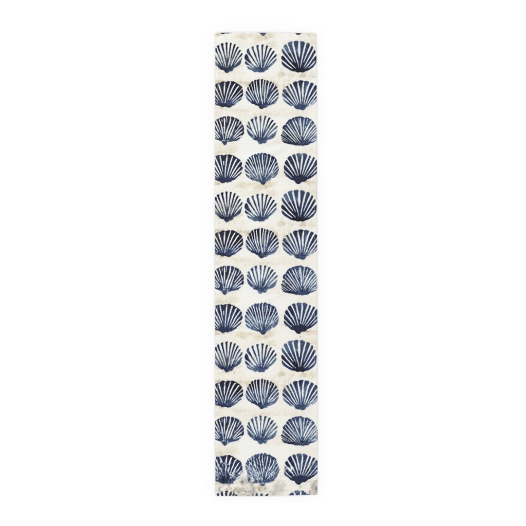 Coastal Navy Shell Table Runner â€“ Blue Seashell Cotton-Poly Dining Decor