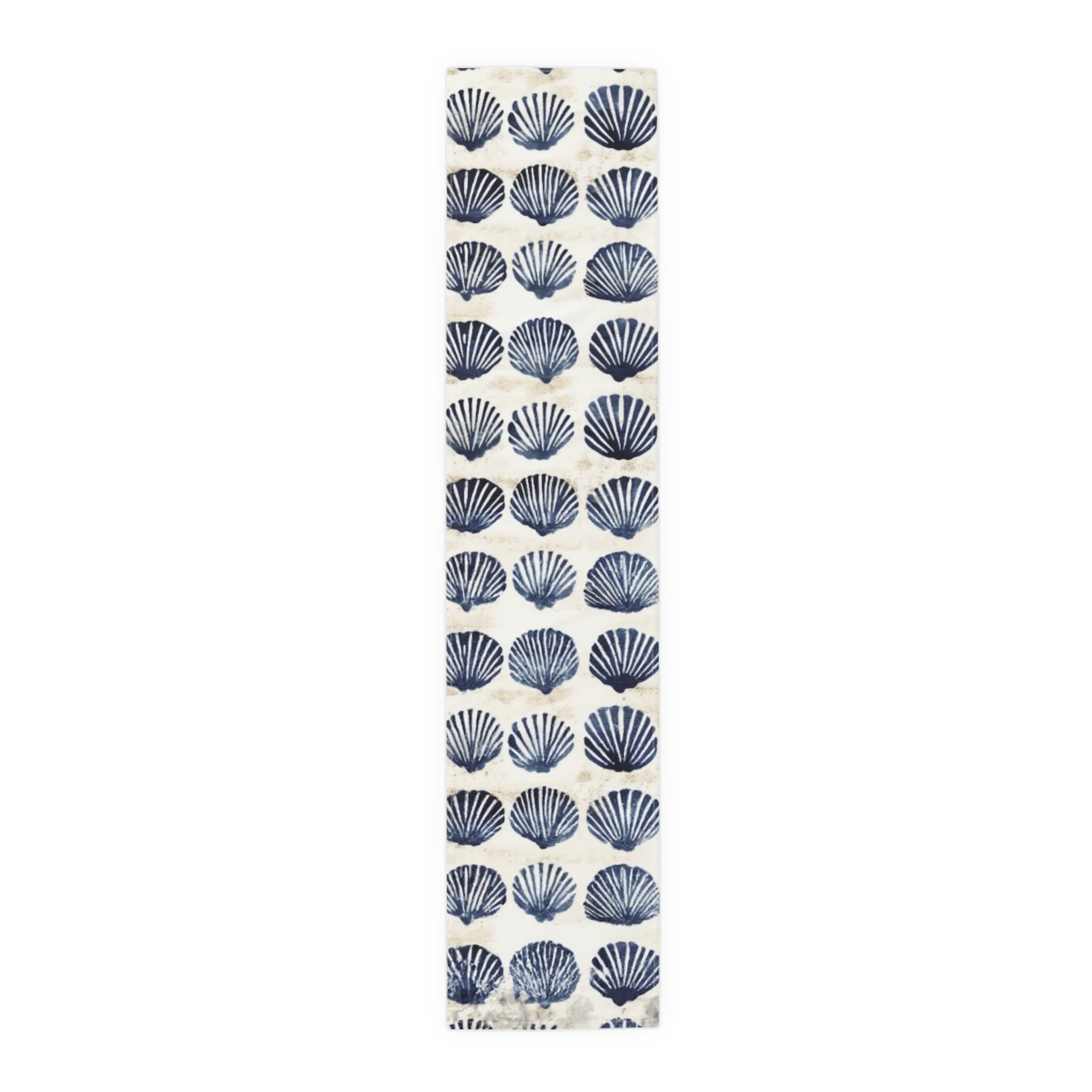 Coastal Navy Shell Table Runner â€“ Blue Seashell Cotton-Poly Dining Decor