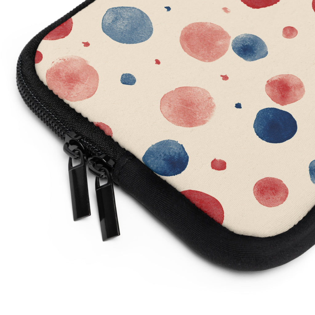 Watercolor Polka Dot Laptop Sleeve â€“ Red & Blue Dots on Cream