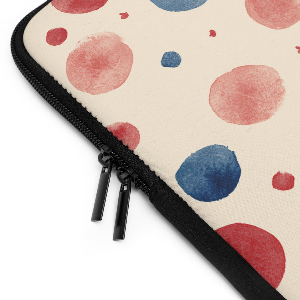 Watercolor Polka Dot Laptop Sleeve â€“ Red & Blue Dots on Cream