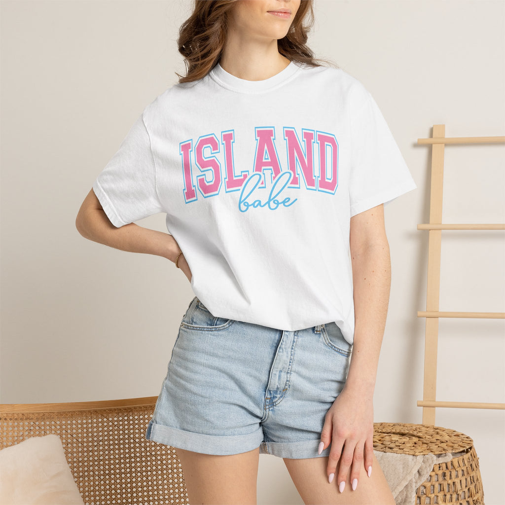 Island Babe T-Shirt — Retro Pink & Blue Beach Tee