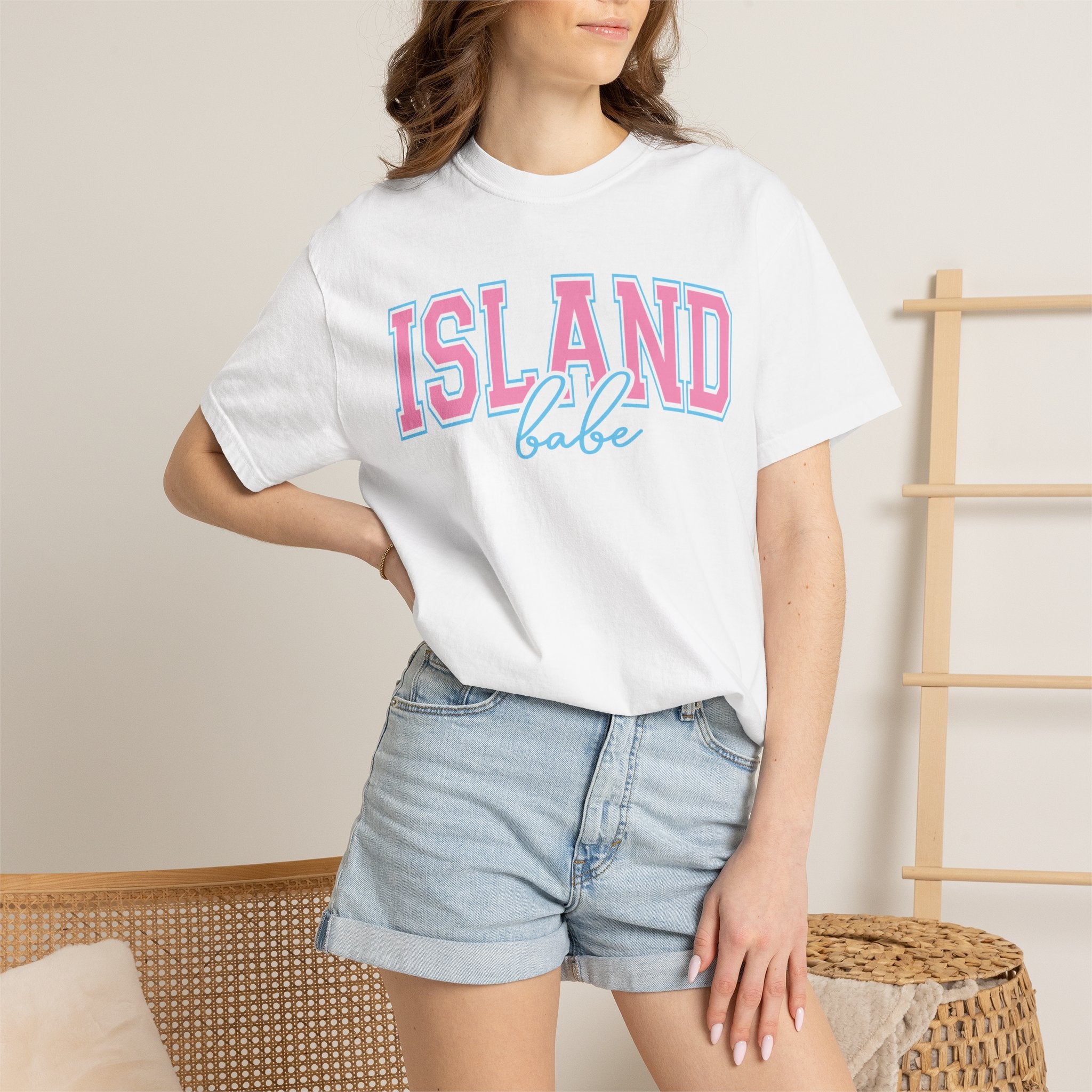 Island Babe T-Shirt — Retro Pink & Blue Beach Tee