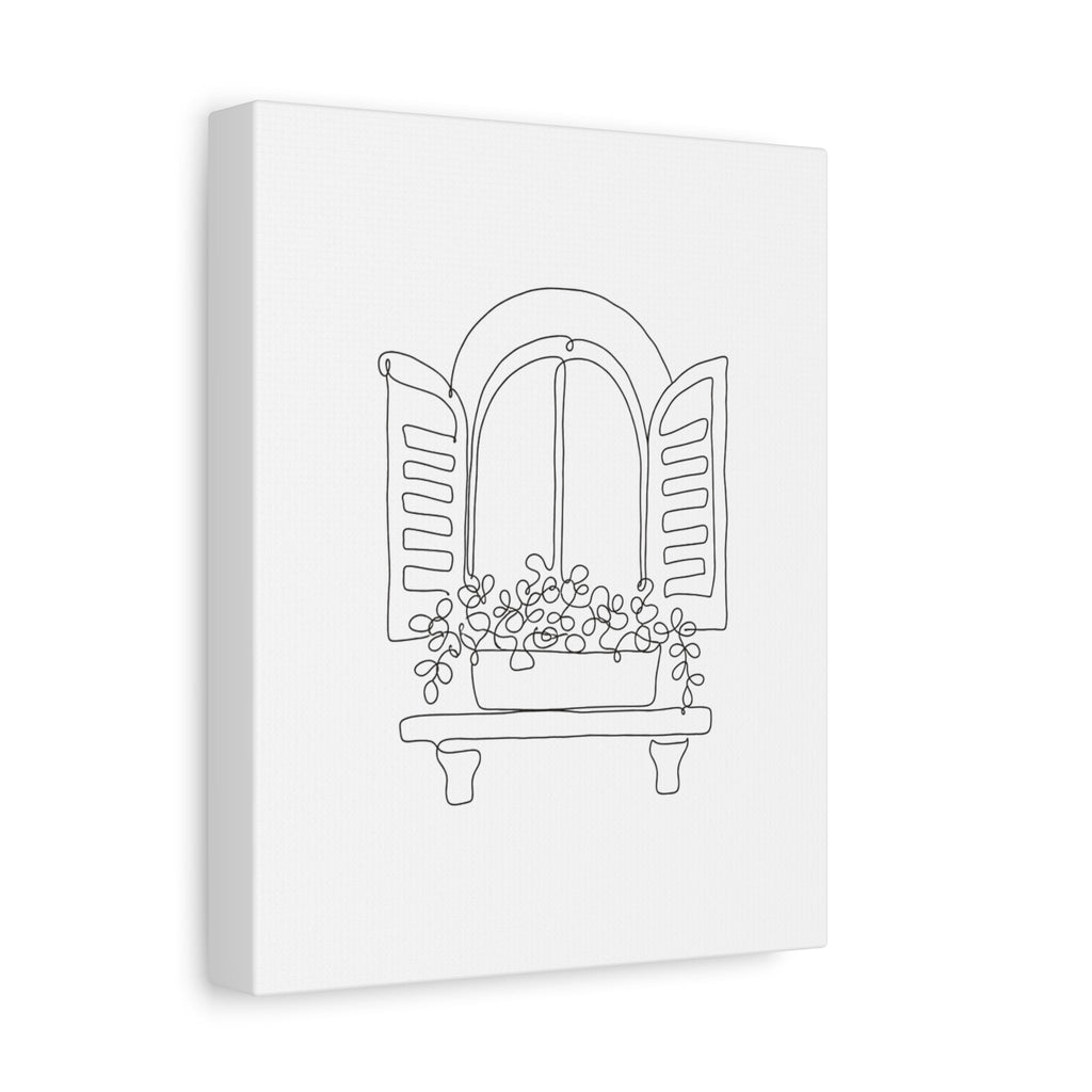 Window Shutter Line Art Canvas Print â€” Minimal Botanical Wall Decor