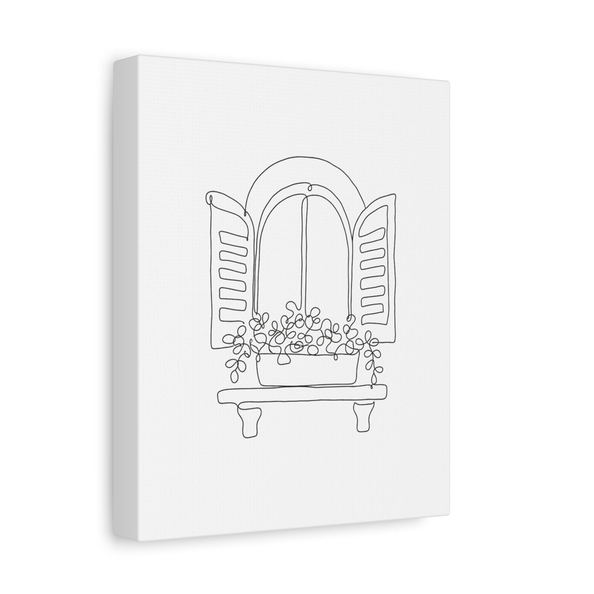 Window Shutter Line Art Canvas Print â€” Minimal Botanical Wall Decor