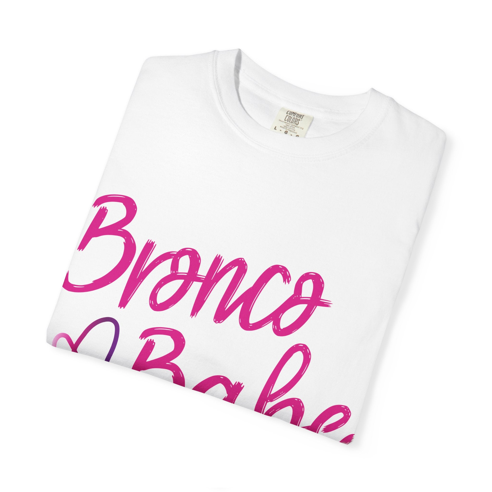 Bronco Babe T‑Shirt — Pink Script Heart Bronco Owner