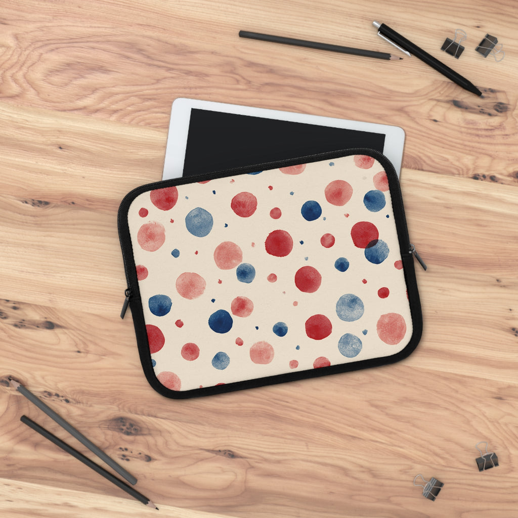 Watercolor Polka Dot Laptop Sleeve â€“ Red & Blue Dots on Cream