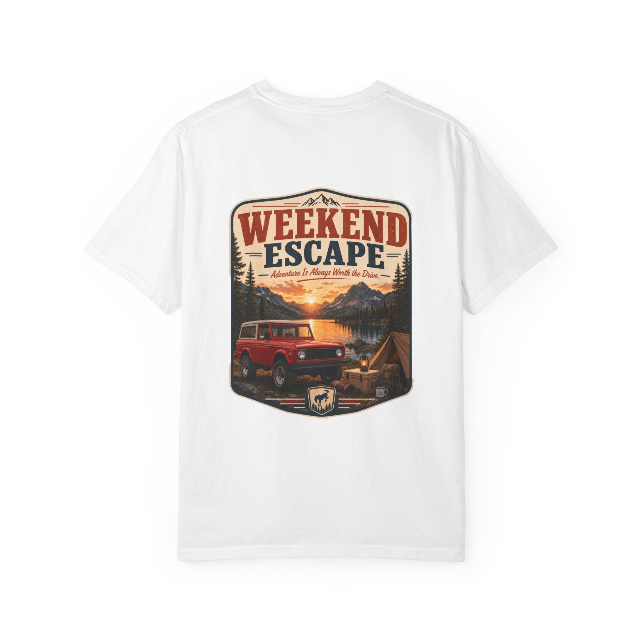 Weekend Escape Camping T-Shirt — Vintage Bronco & Campfire Adventure Tee