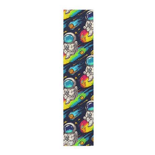 Astronaut Space Pattern Table Runner â€” Colorful Cosmic Dinner Table Decor