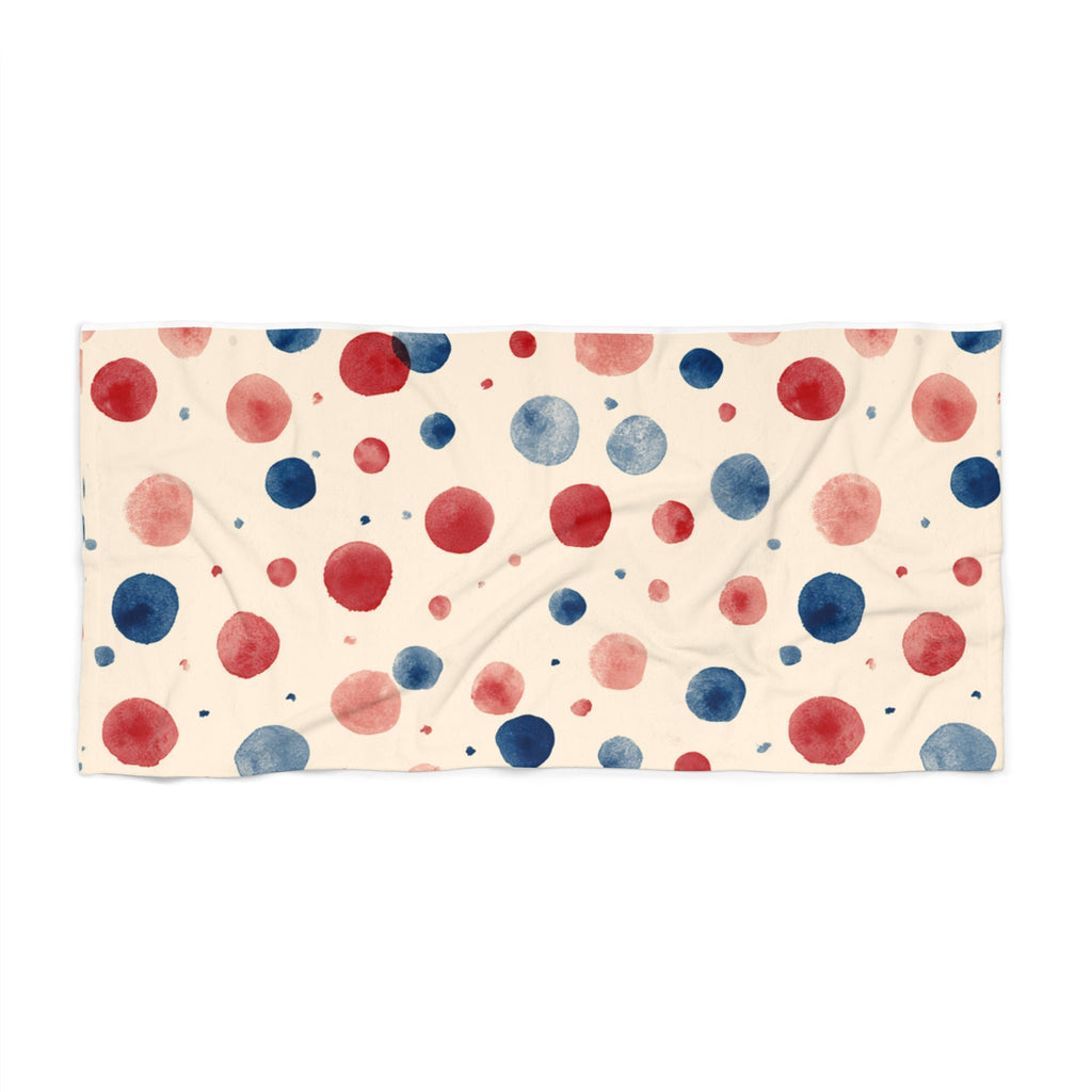 Polka Dot Beach Towel â€“ Red, White, & Blue Watercolor Dots