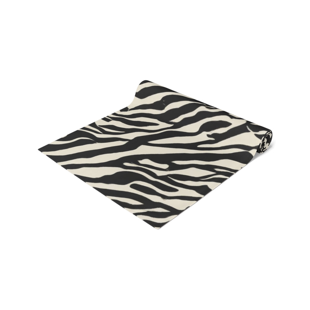 Zebra Print Table Runner â€” Black & White Animal Stripe Dining Decor