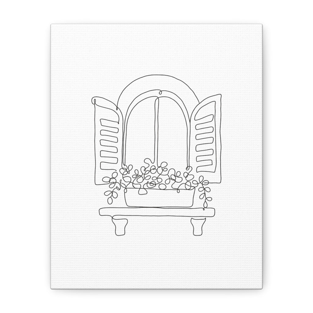 Window Shutter Line Art Canvas Print â€” Minimal Botanical Wall Decor