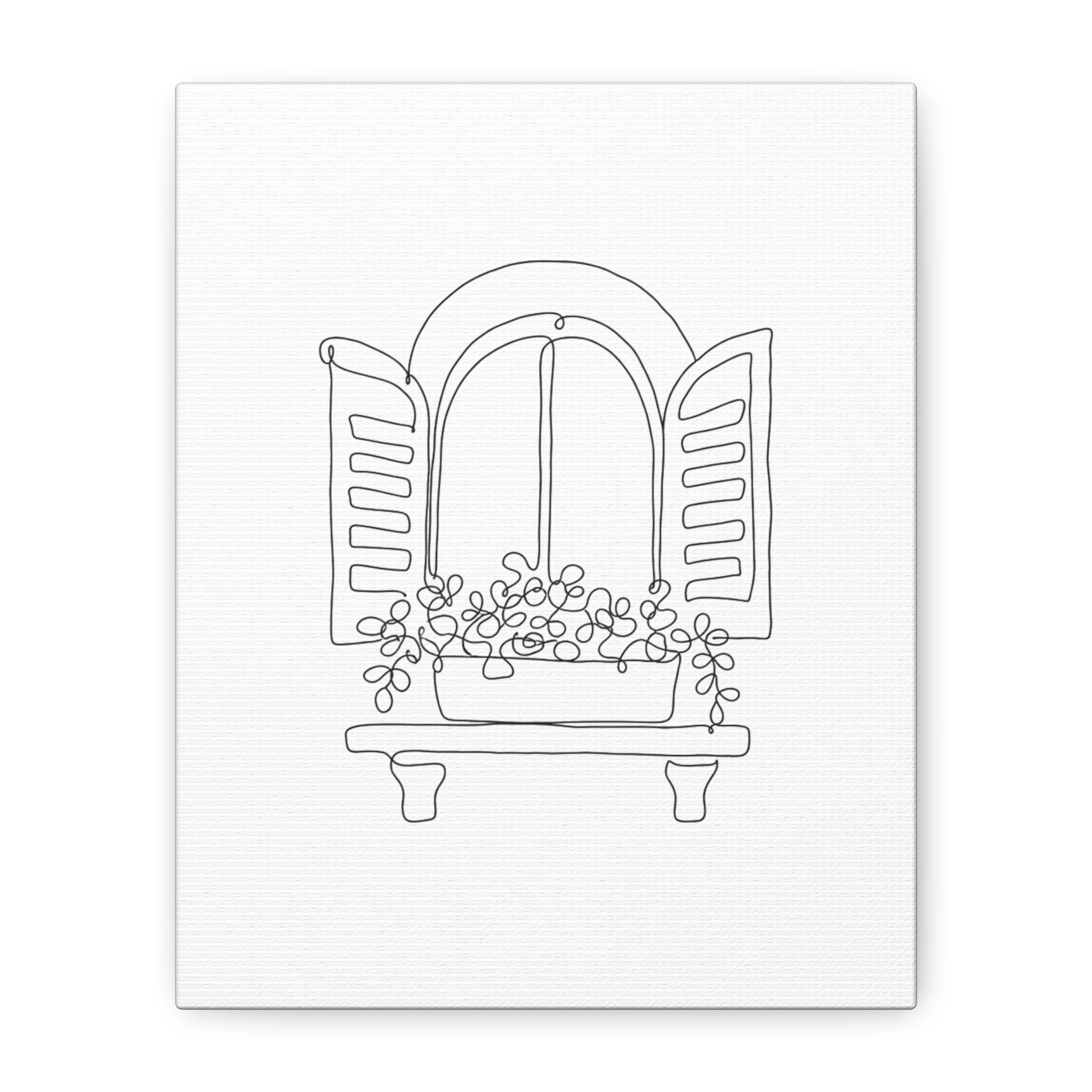 Window Shutter Line Art Canvas Print â€” Minimal Botanical Wall Decor