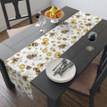 Bee & Honey Floral Table Runner â€” Yellow Bee Pattern Cotton-Poly Home Decor
