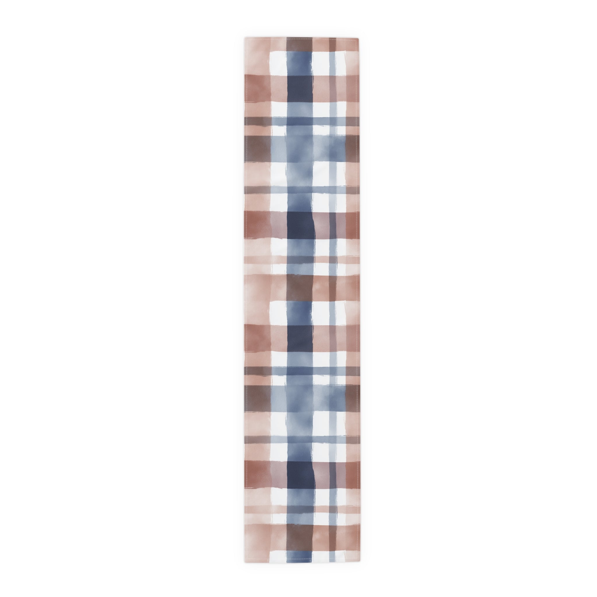 Plaid Watercolor Table Runner â€” Blue & Blush Cotton-Poly Decor