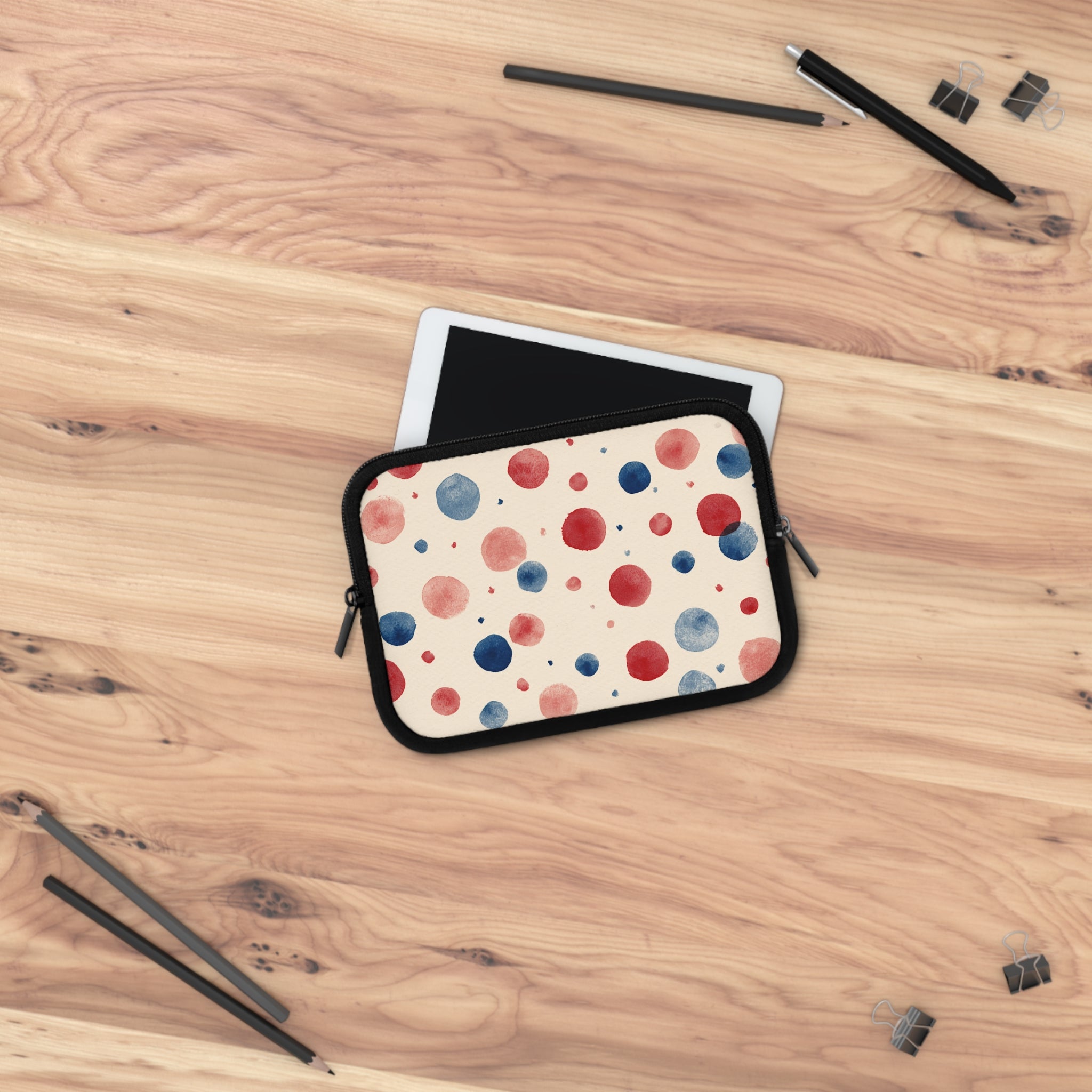 Watercolor Polka Dot Laptop Sleeve â€“ Red & Blue Dots on Cream