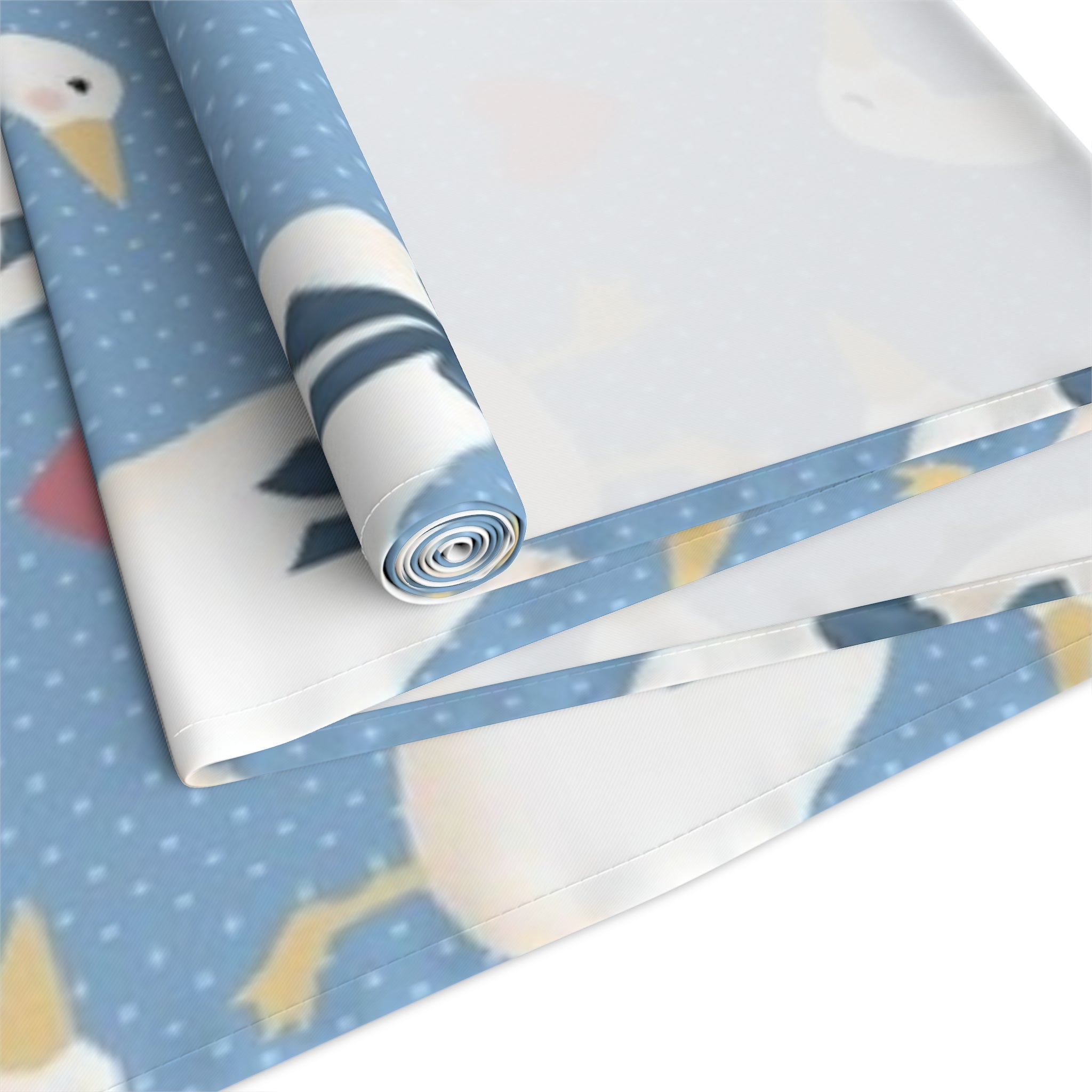 Goose Pattern Table Runner â€” Blue Cotton-Poly Dining Runner with Cute Hearts