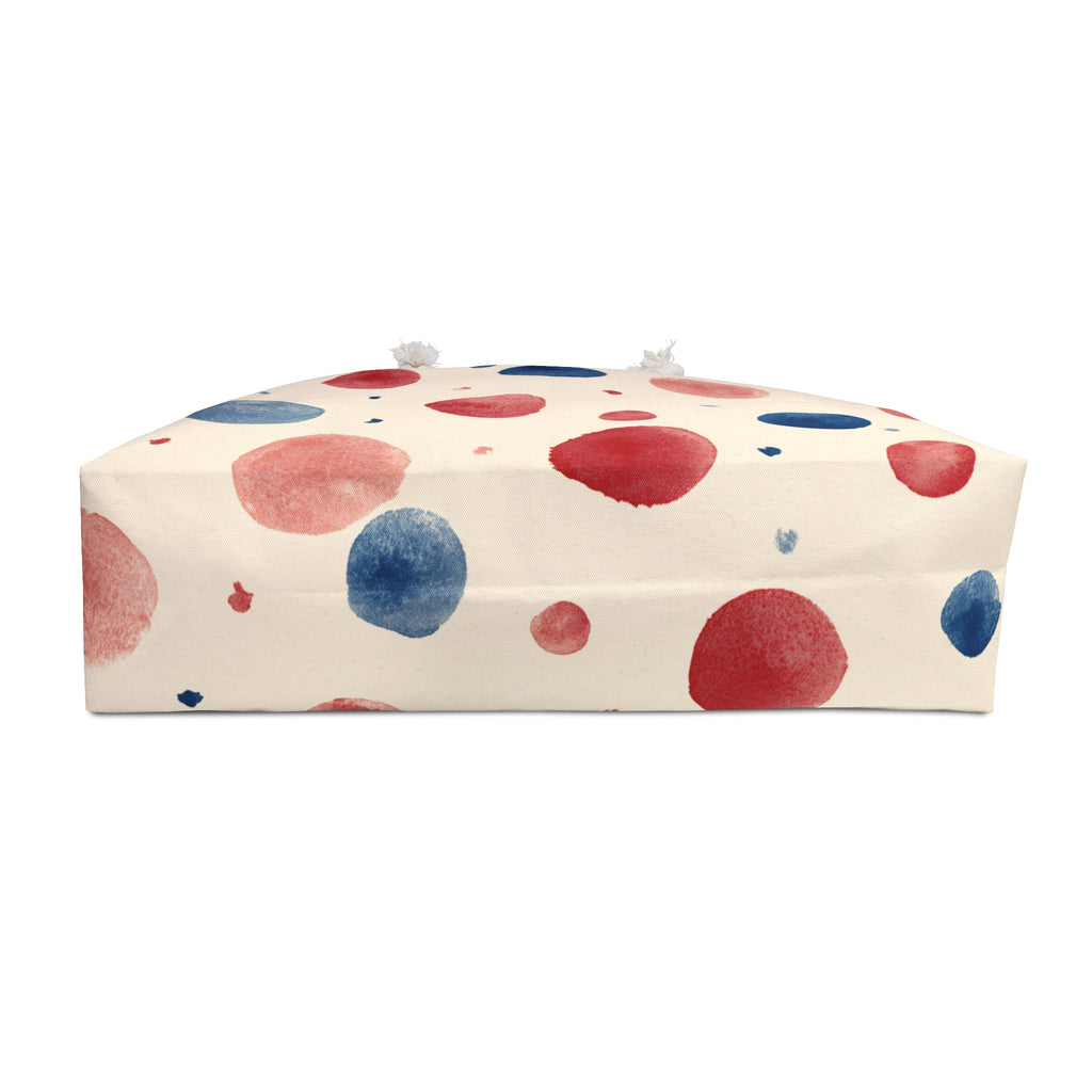 Watercolor Dot Weekender Bag â€” Red & Blue Polka Dot Travel Tote