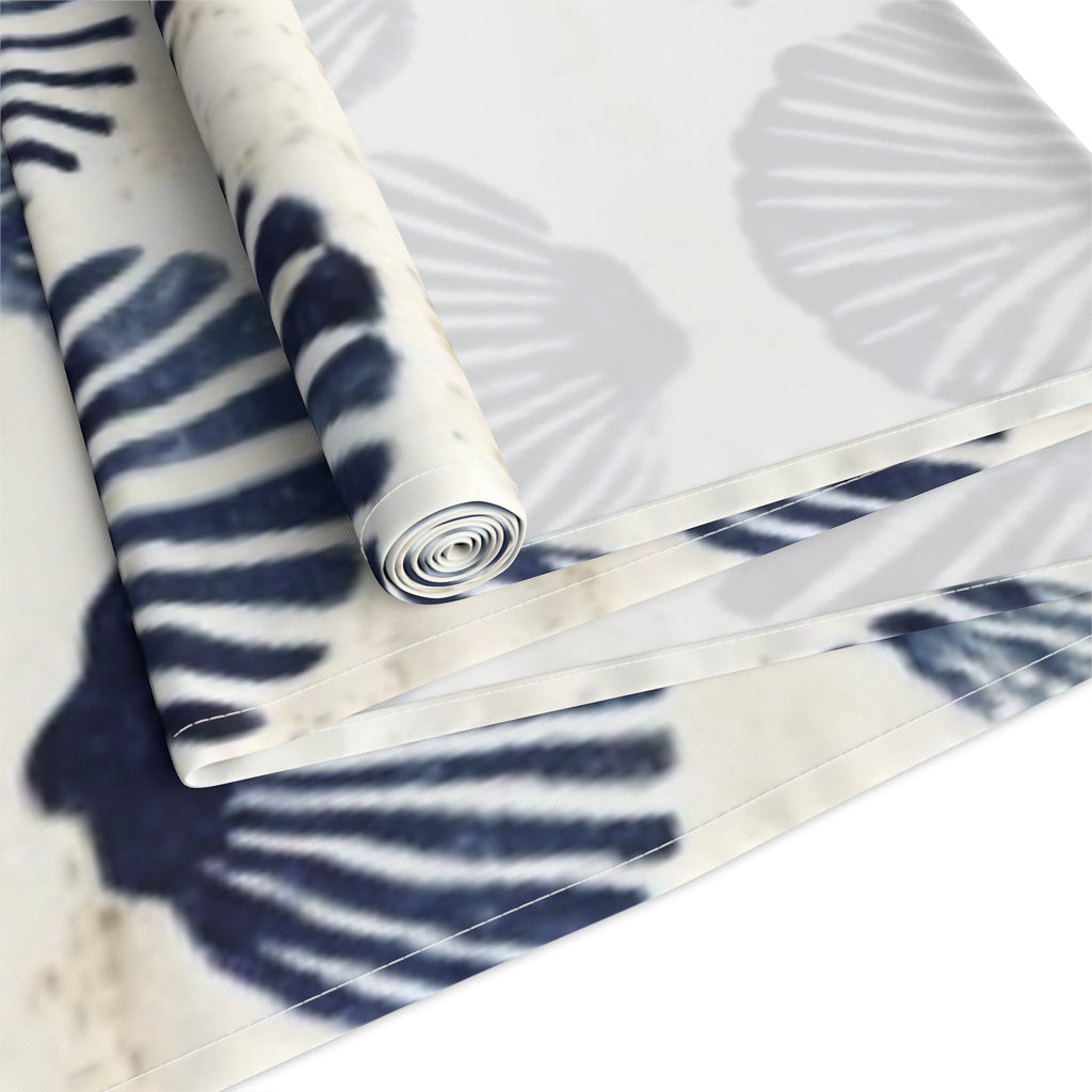 Coastal Navy Shell Table Runner â€“ Blue Seashell Cotton-Poly Dining Decor