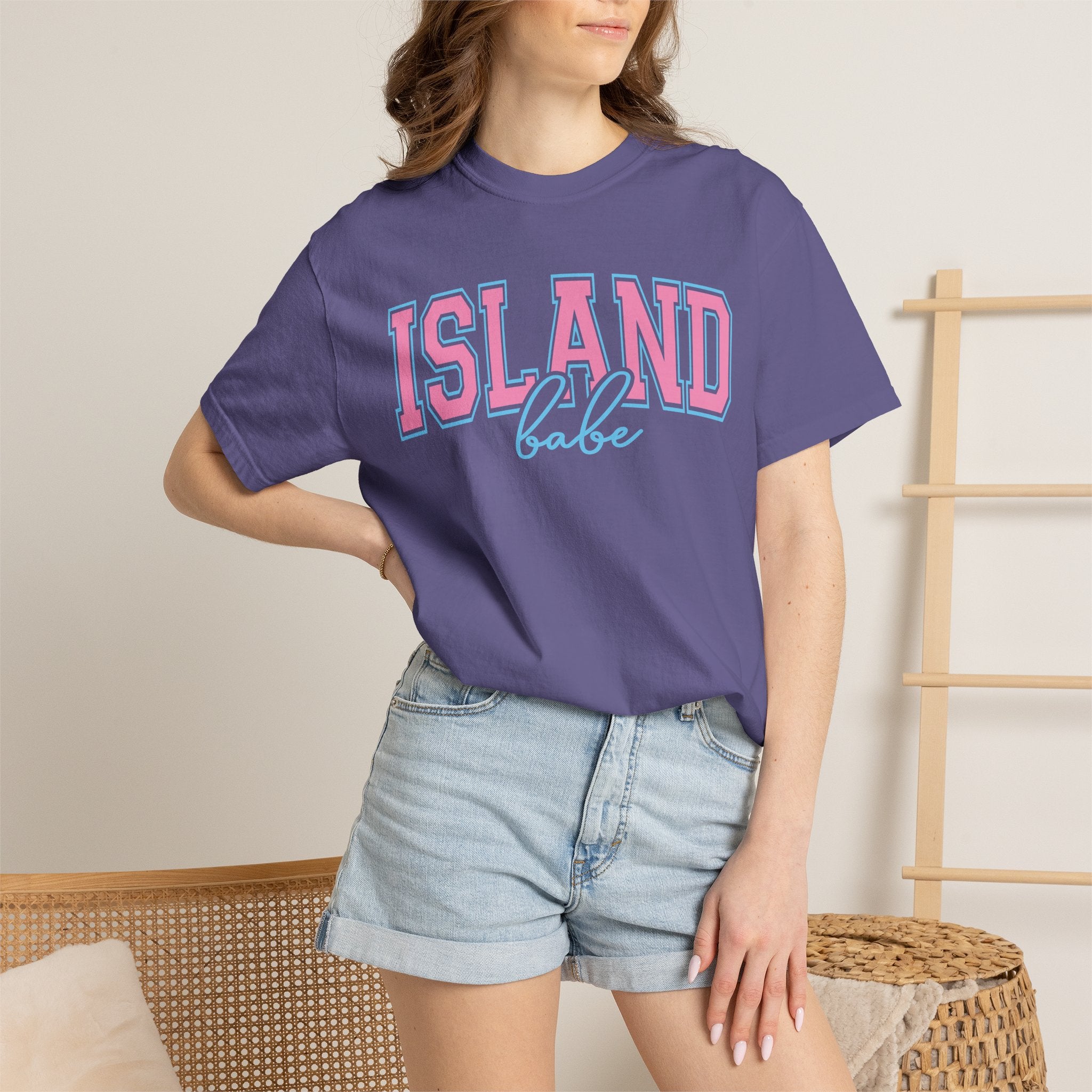 Island Babe T-Shirt — Retro Pink & Blue Beach Tee