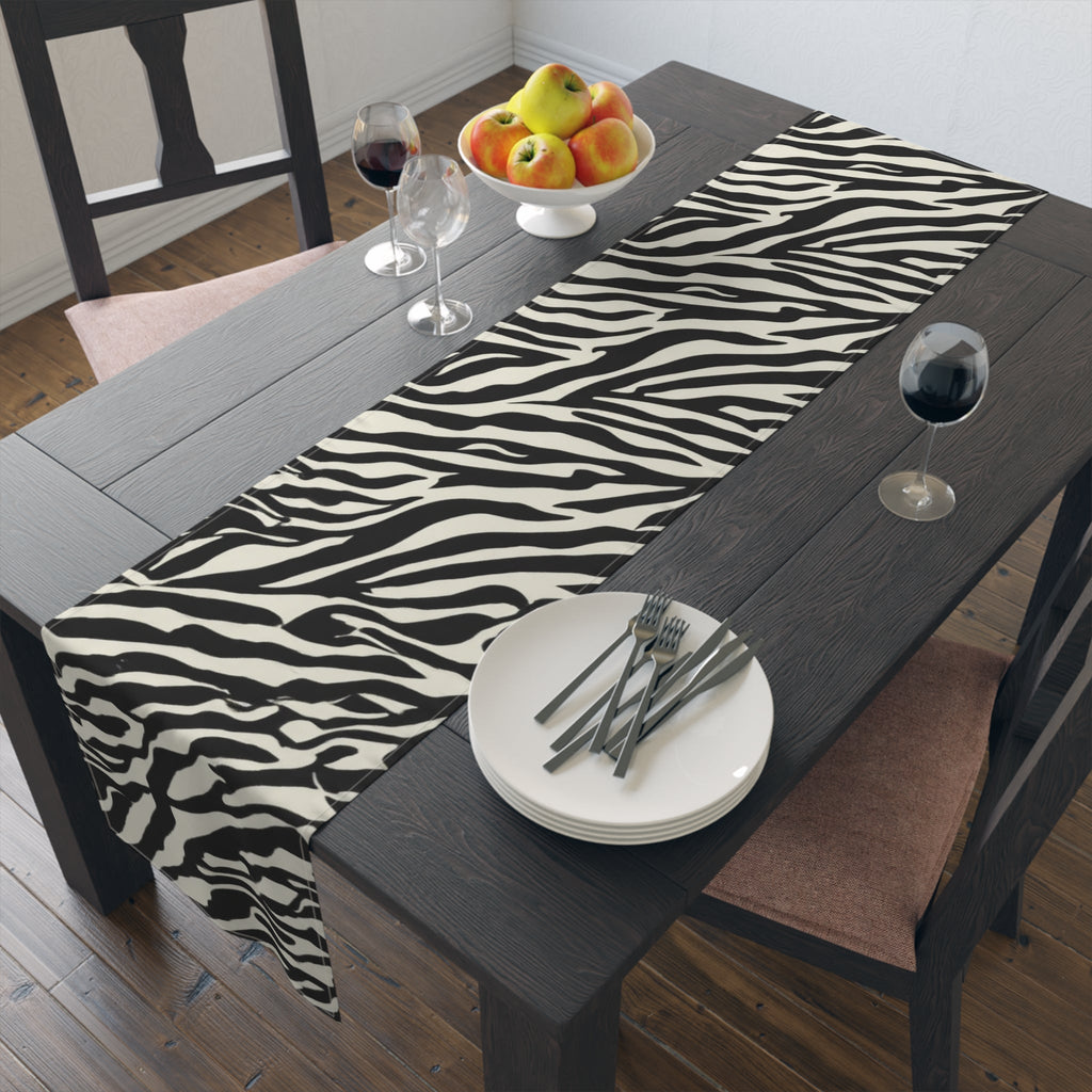 Zebra Print Table Runner â€” Black & White Animal Stripe Dining Decor