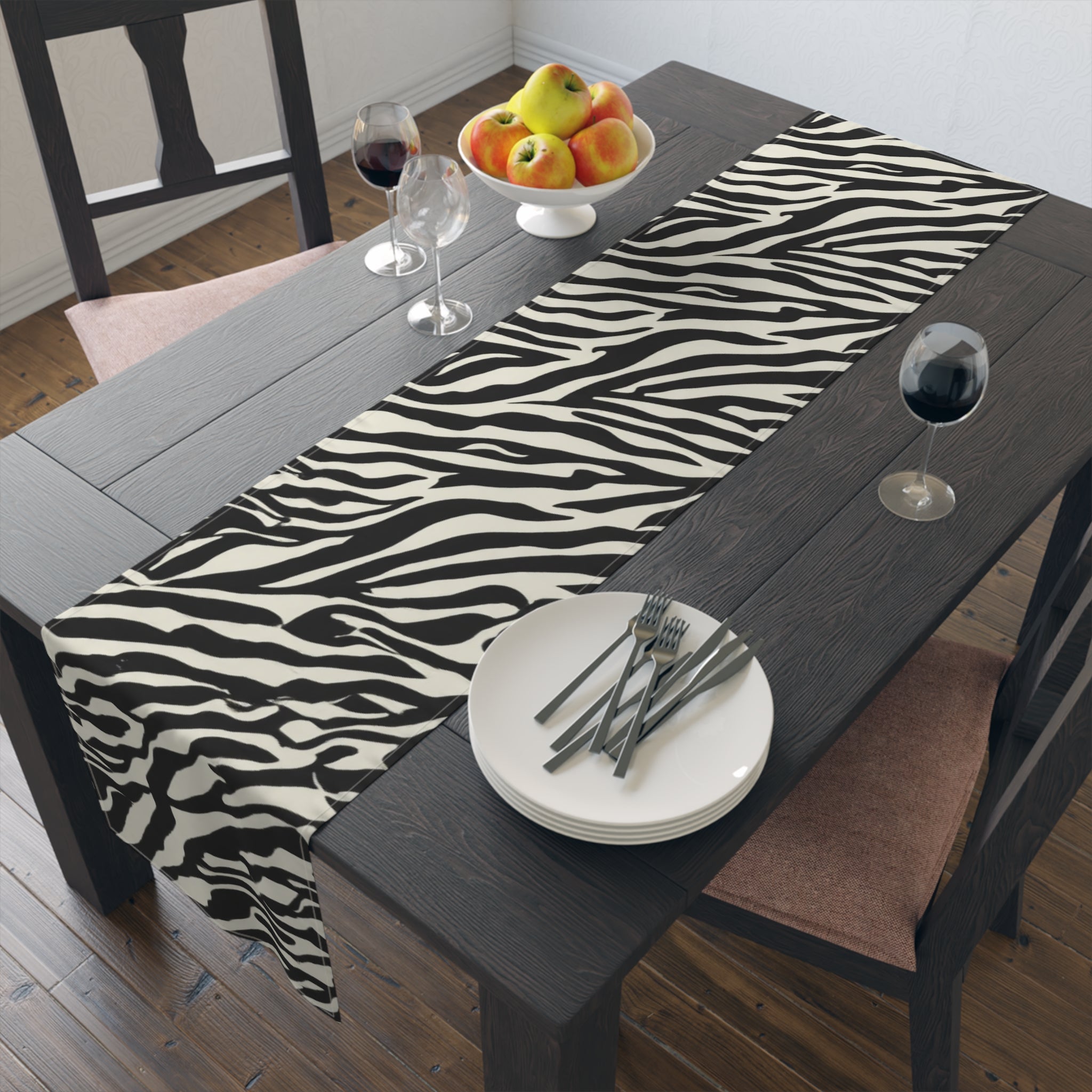 Zebra Print Table Runner â€” Black & White Animal Stripe Dining Decor