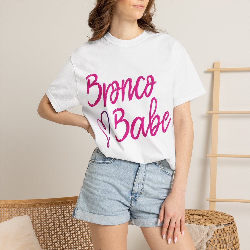 Bronco Babe T‑Shirt — Pink Script Heart Bronco Owner