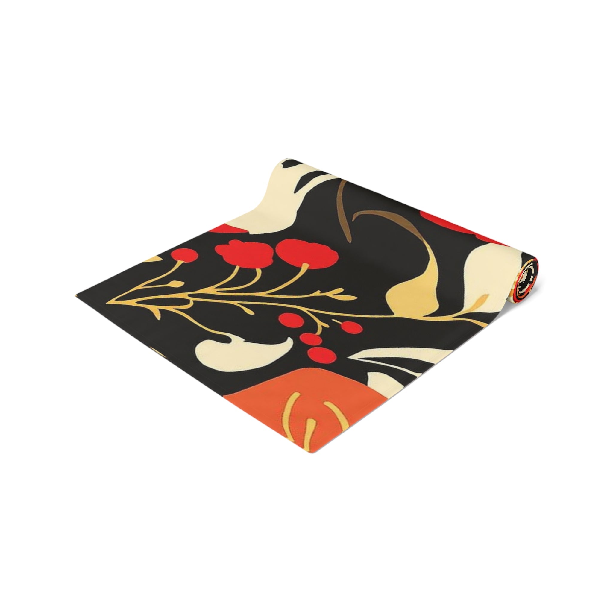 Floral Black & Coral Table Runner â€” Vintage Garden Cotton-Blend Decor 16x90