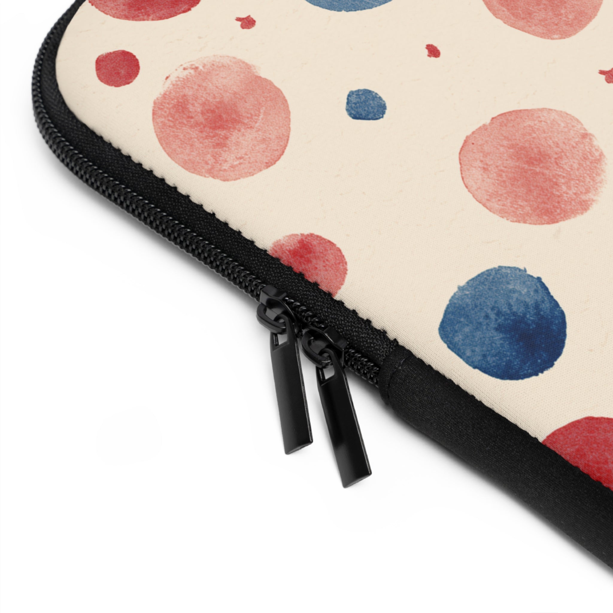 Watercolor Polka Dot Laptop Sleeve â€“ Red & Blue Dots on Cream