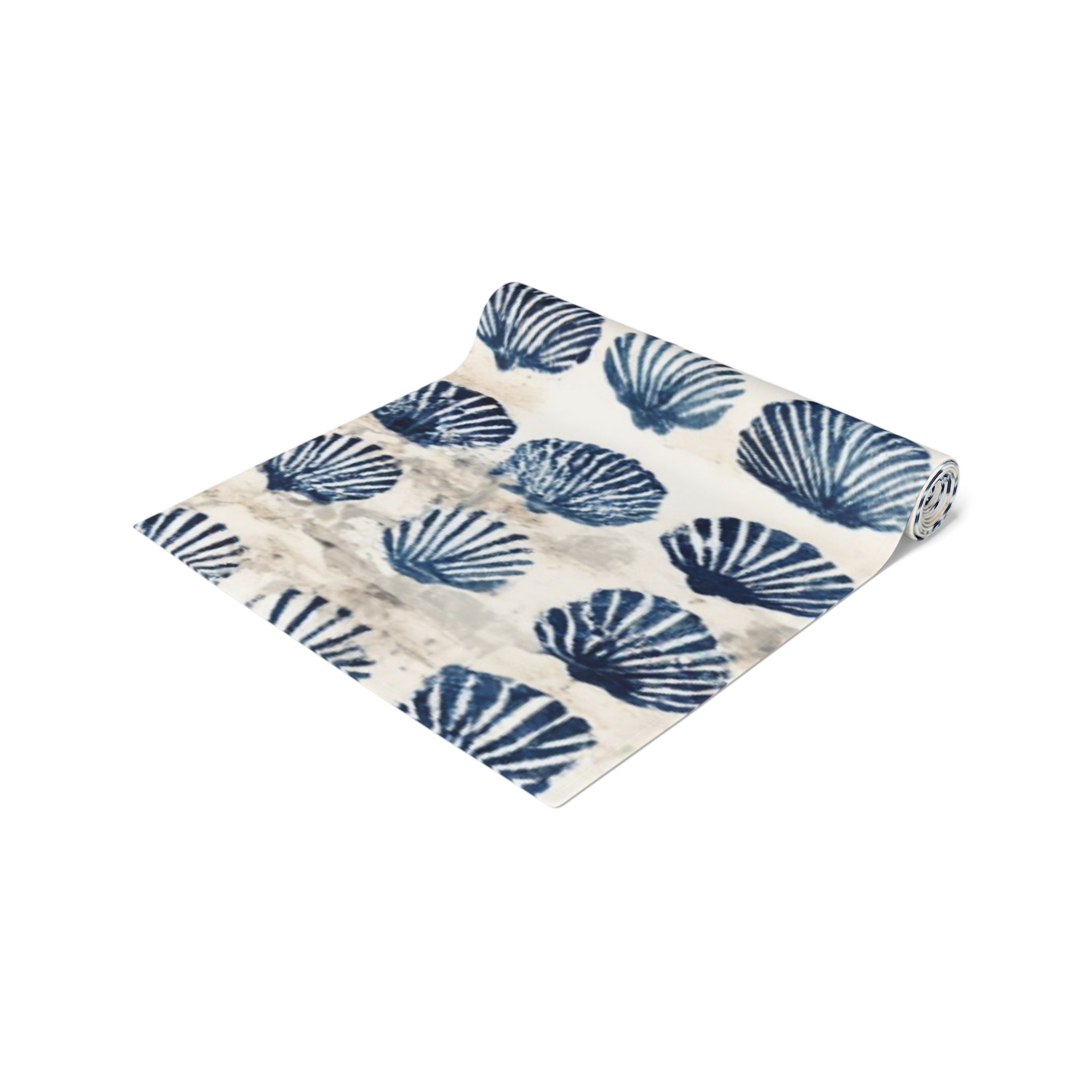 Coastal Navy Shell Table Runner â€“ Blue Seashell Cotton-Poly Dining Decor