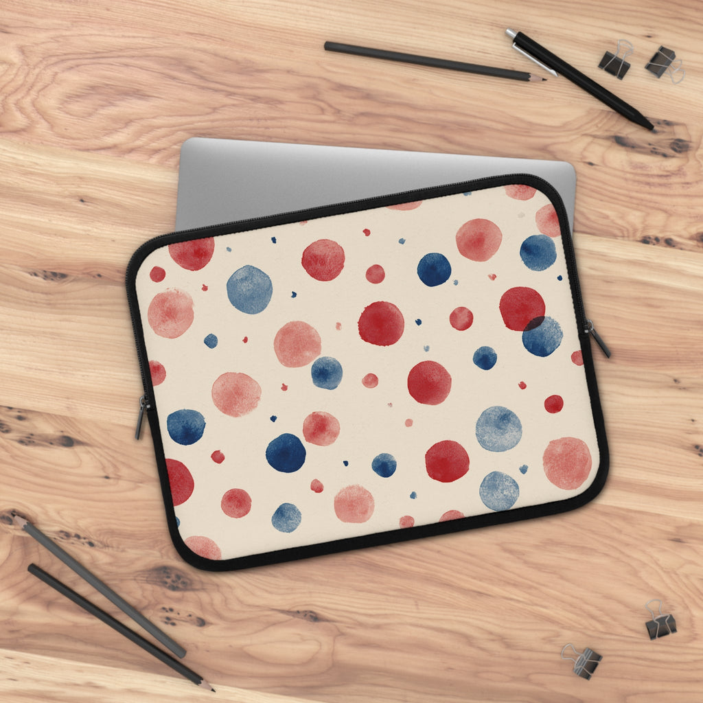 Watercolor Polka Dot Laptop Sleeve â€“ Red & Blue Dots on Cream