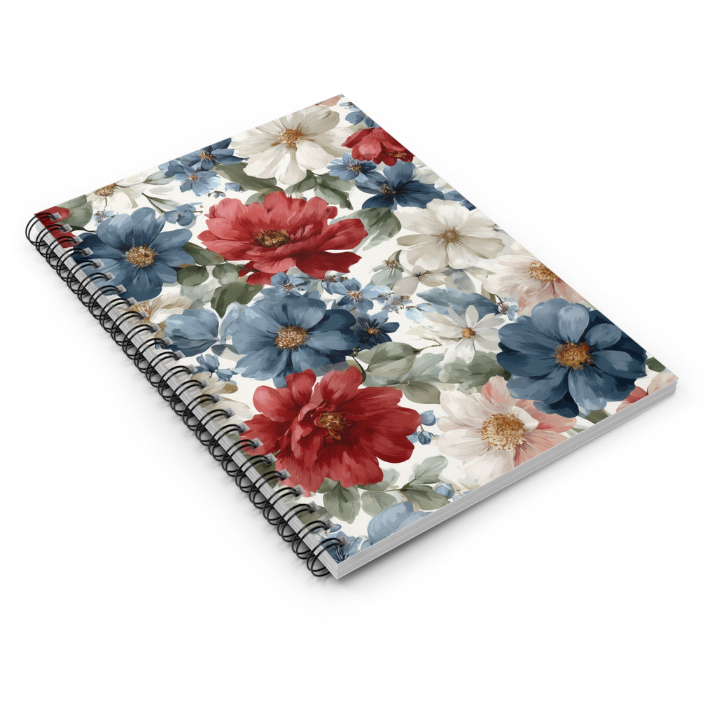 Floral Watercolor Spiral Notebook â€” Red, Blue & White Garden Blooms (Ruled)