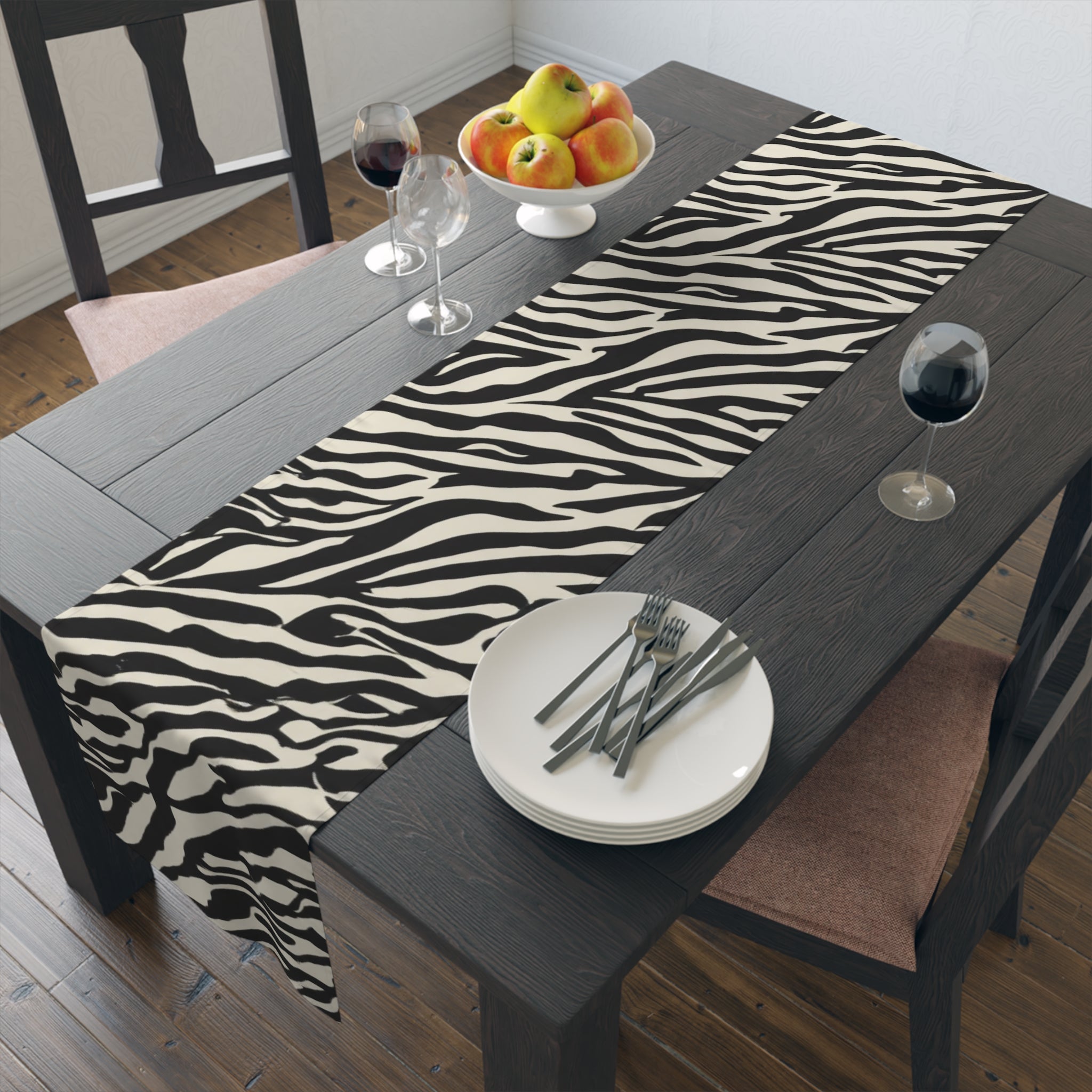 Zebra Print Table Runner â€” Black & White Animal Stripe Dining Decor