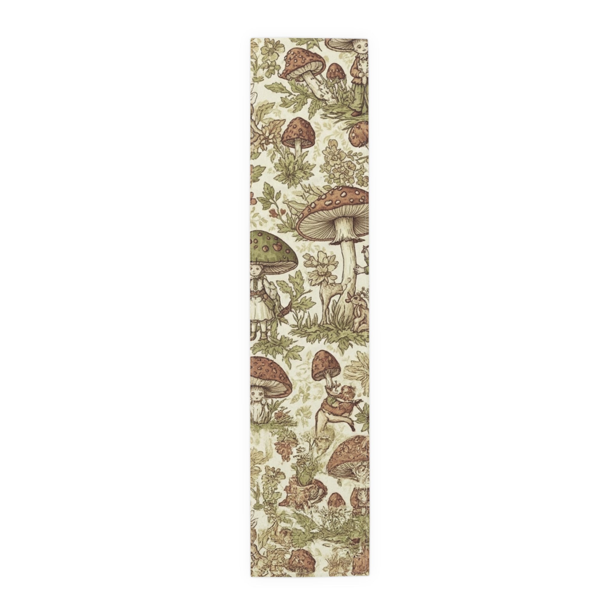 Mushroom Forest Table Runner â€” Vintage Botanical Cotton-Polyblend