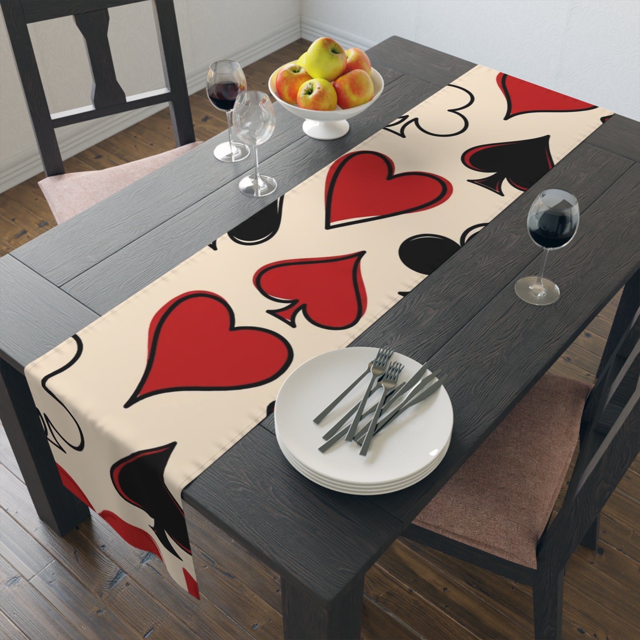 Card Suits Table Runner â€” Hearts & Spades Repeating Pattern Cotton-Poly Runner