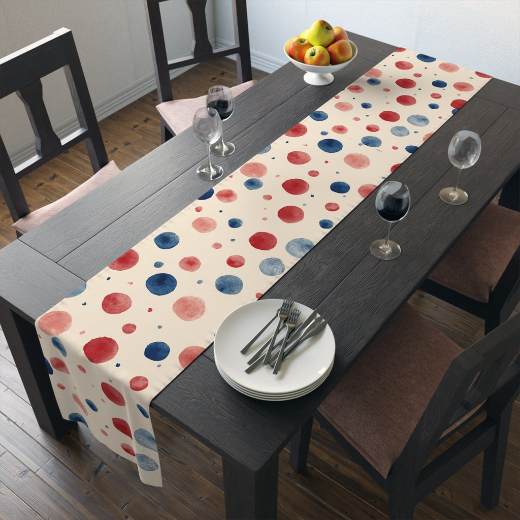 Watercolor Dot Table Runner â€” Neutral Blush & Navy Cotton-Poly Table Decor