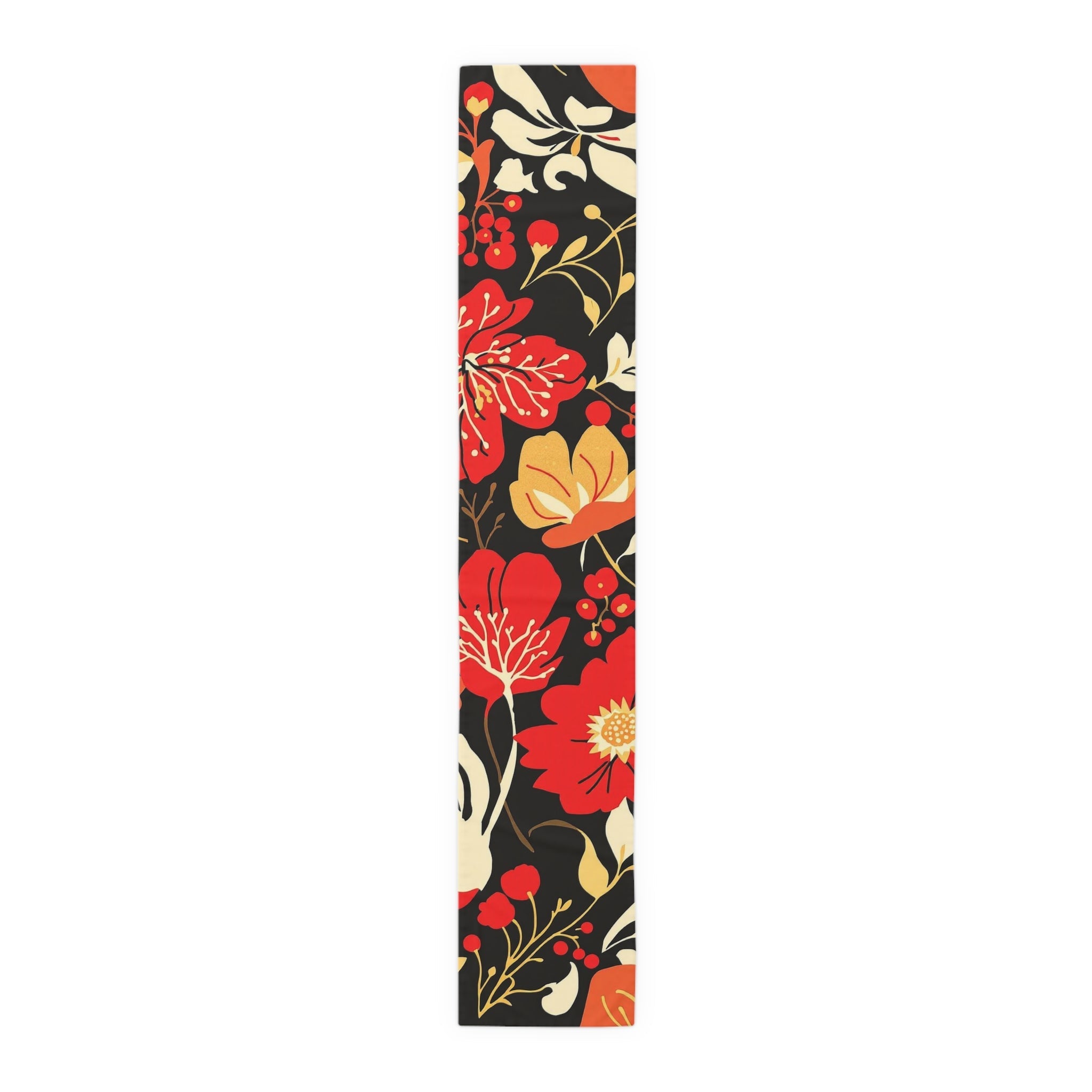 Floral Black & Coral Table Runner â€” Vintage Garden Cotton-Blend Decor 16x90