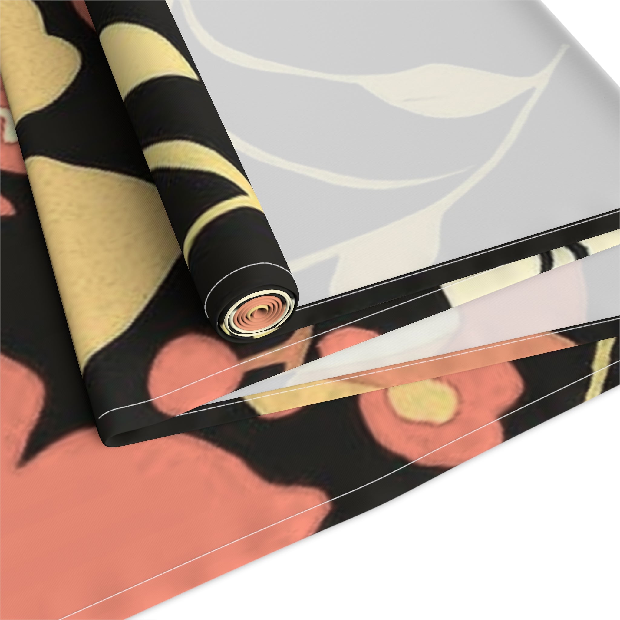 Floral Black & Coral Table Runner â€” Vintage Garden Cotton-Blend Decor 16x90